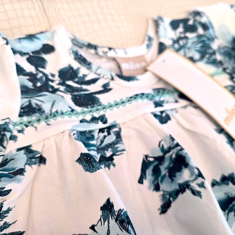 Brand New Very Pretty Blue and Cream Print MILON Girls Toddler Dress 3T - Picture 3 of 6
